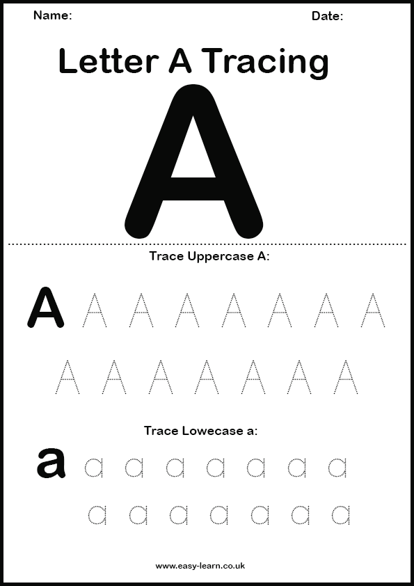 Letter A tracing worksheet for kids
