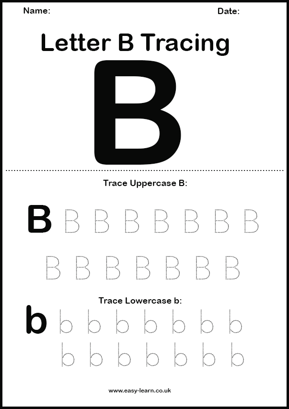 Letter B tracing worksheet for kids