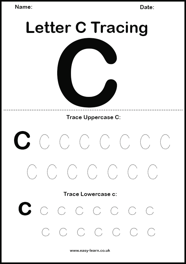 Letter C tracing worksheet for kids
