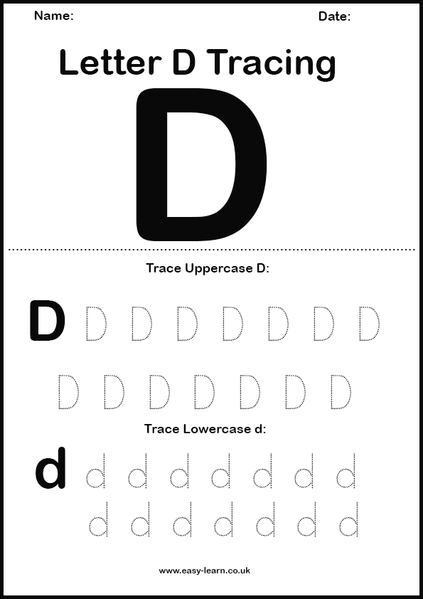 Letter D tracing worksheet for kids