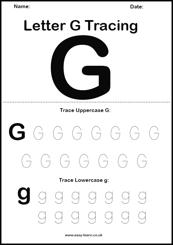 Letter G tracing worksheet for kids
