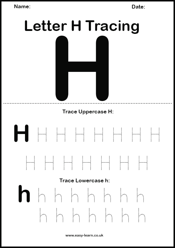 Letter H tracing worksheet for kids