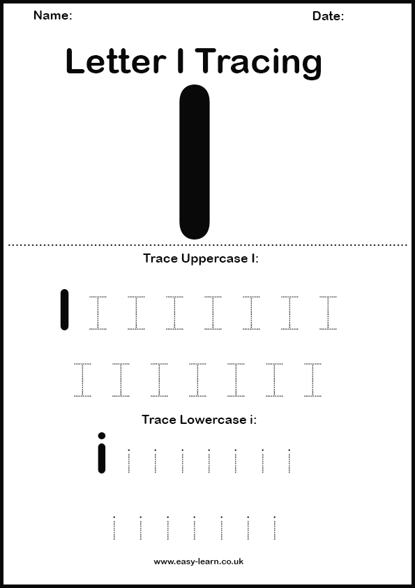 Letter I tracing worksheet for kids