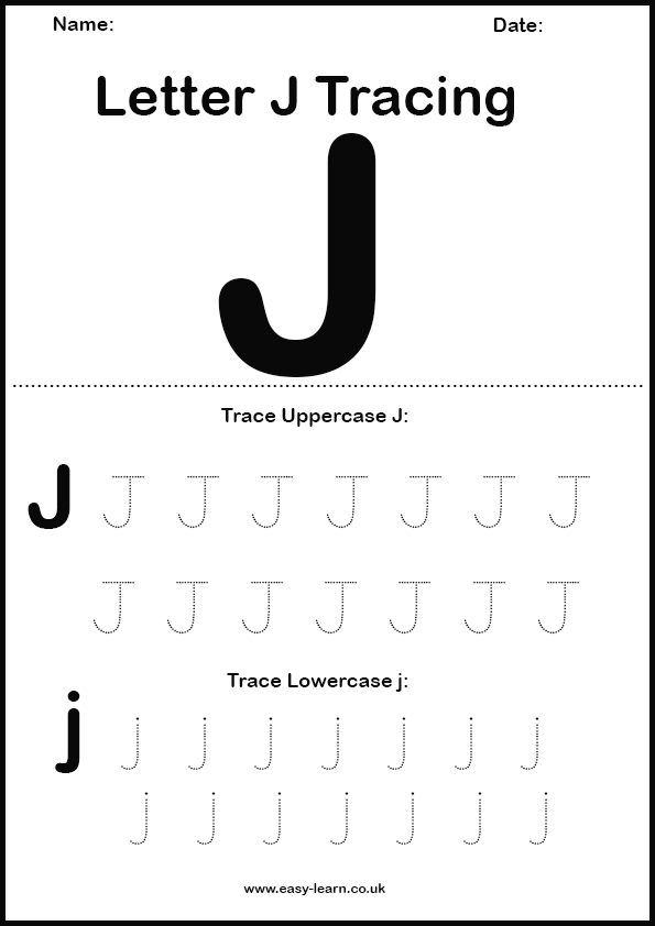 Letter J tracing worksheet for kids