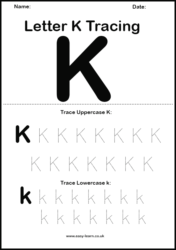 Letter K tracing worksheet for kids