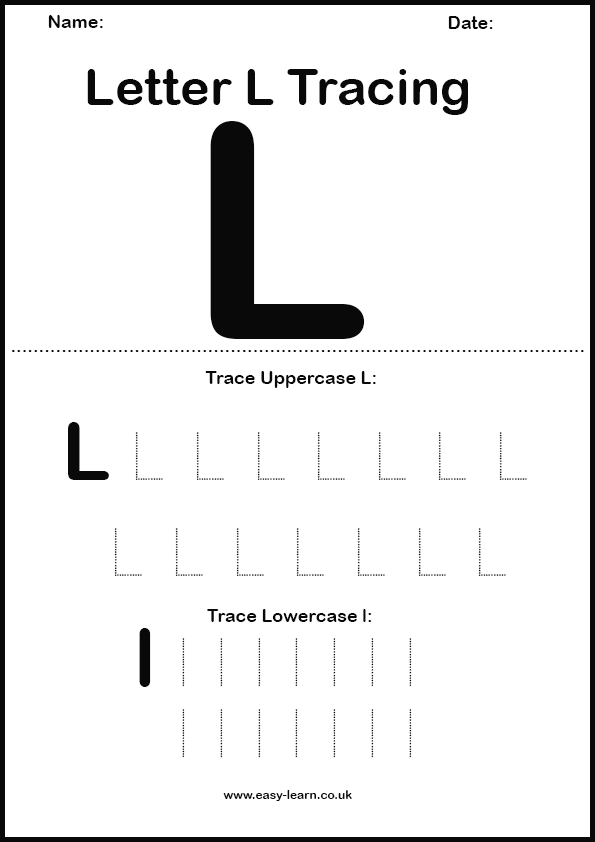 Letter L tracing worksheet for kids