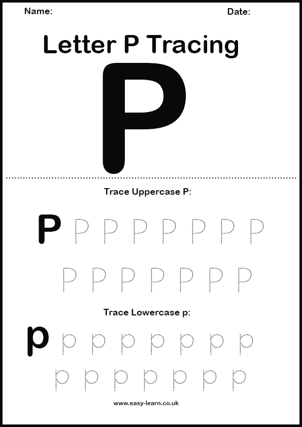 Letter P tracing worksheet for kids