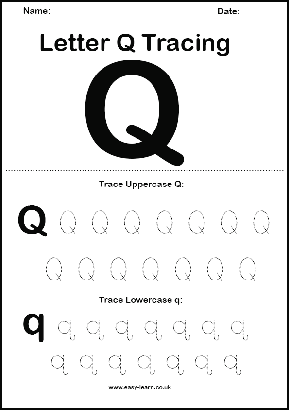 Letter Q tracing worksheet for kids