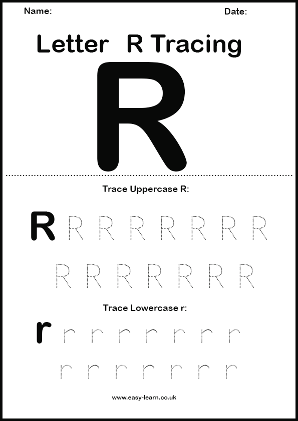 Letter R tracing worksheet for kids