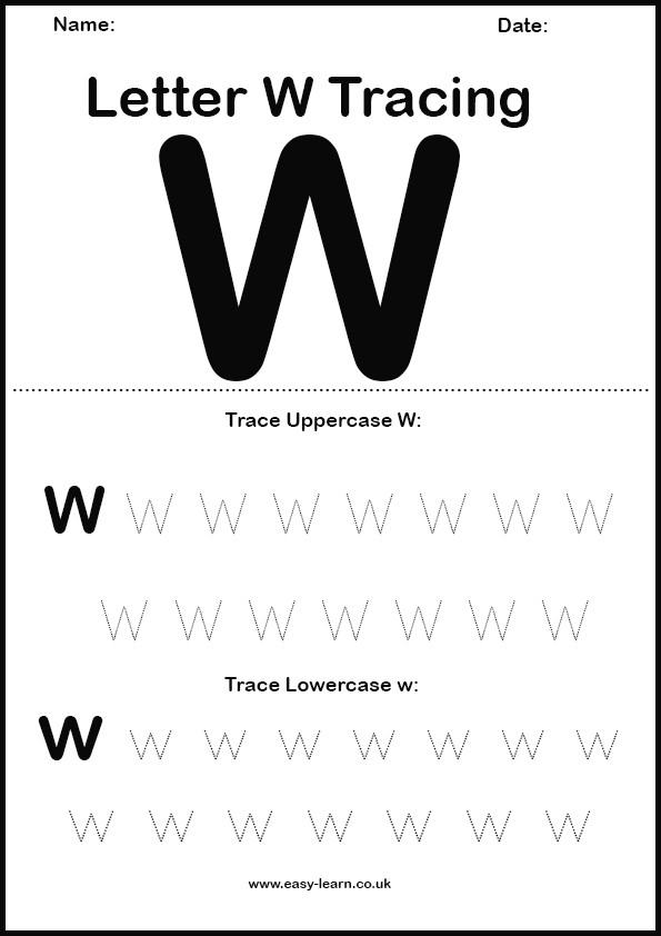 Letter W tracing worksheet for kids