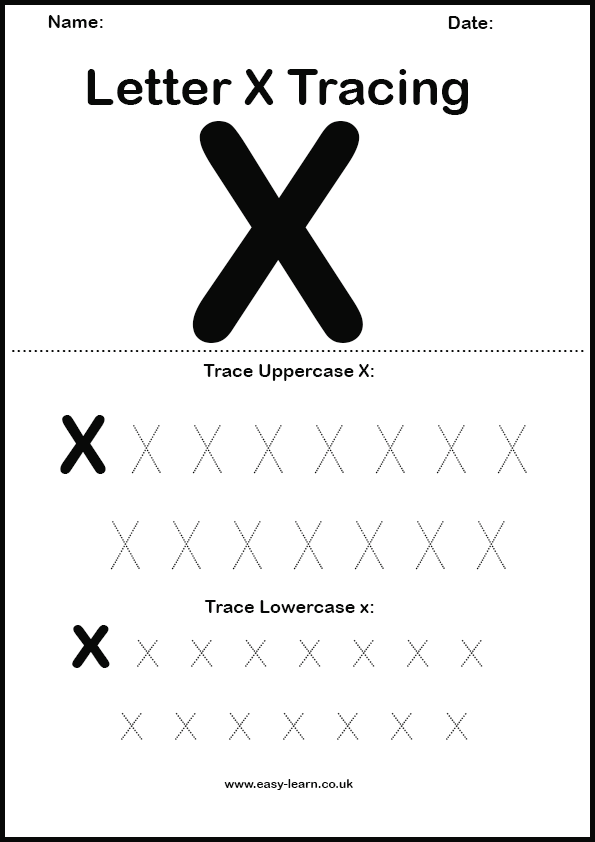 Letter X tracing worksheet for kids