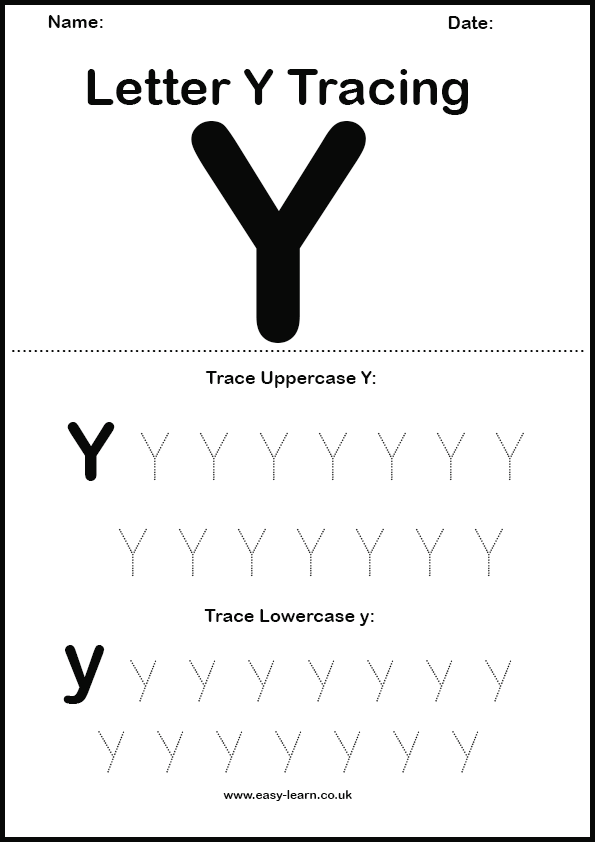 Letter Y tracing worksheet for kids